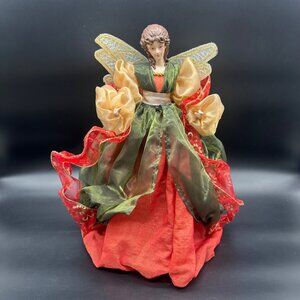 Vintage Christmas Angel Tree Topper 1999 May Department Store Red Green Gold